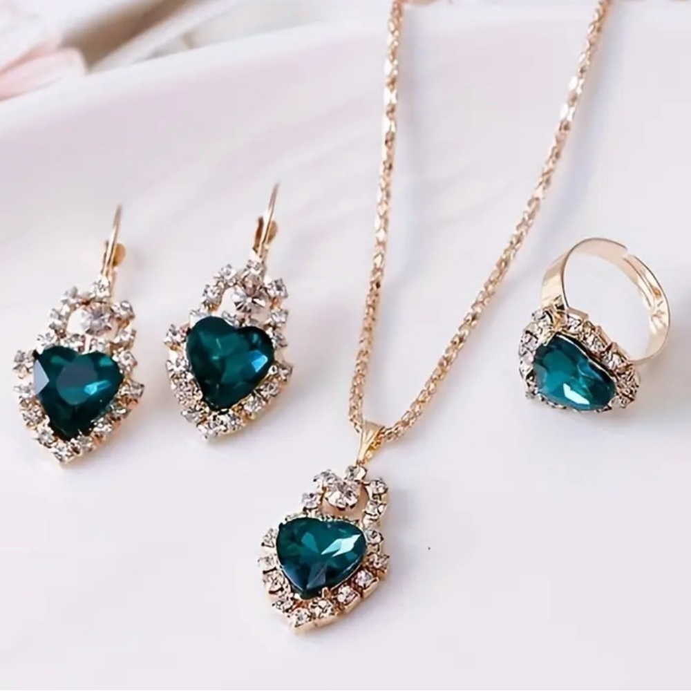 Heart shaped earrings , ring , & necklace